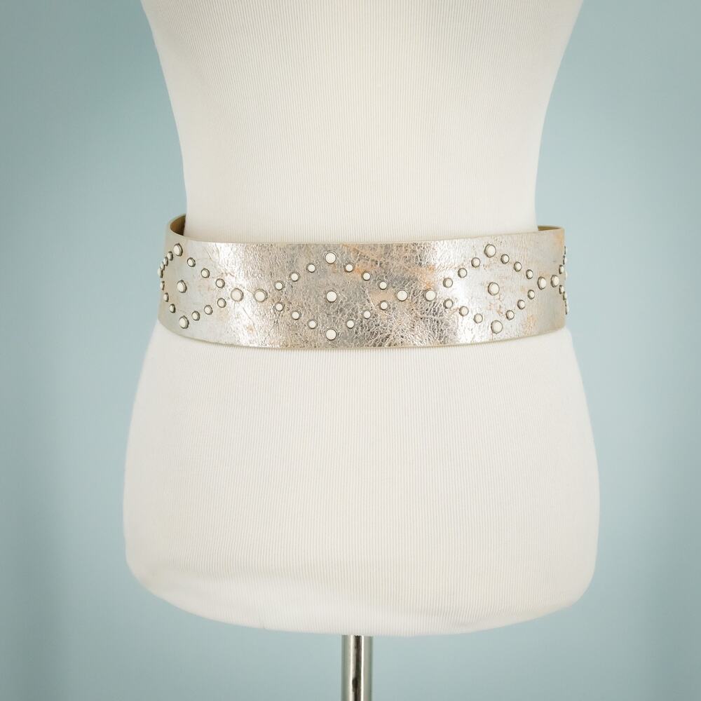 Another Line Size Small S Silver Wide Studded Buckle Genuine Leather Belt - Picture 4 of 7